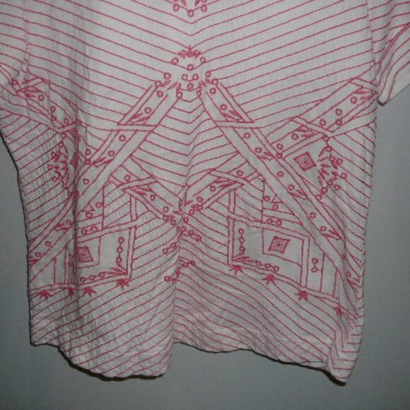 White Stuff Embroidered Asian White w/Salmon Stitching V Neck Blouse-UK12, EUR40 - Picture 2 of 5